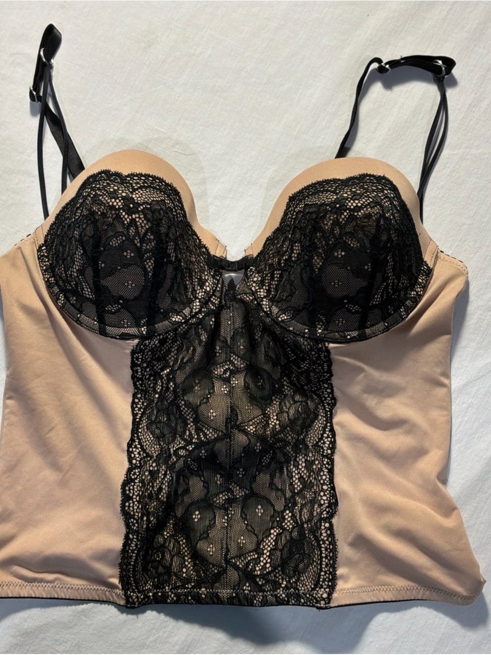 Smart and Sexy Lingerie Bustier Corset 40C Black Beige Lace Boned Lightly Padded
